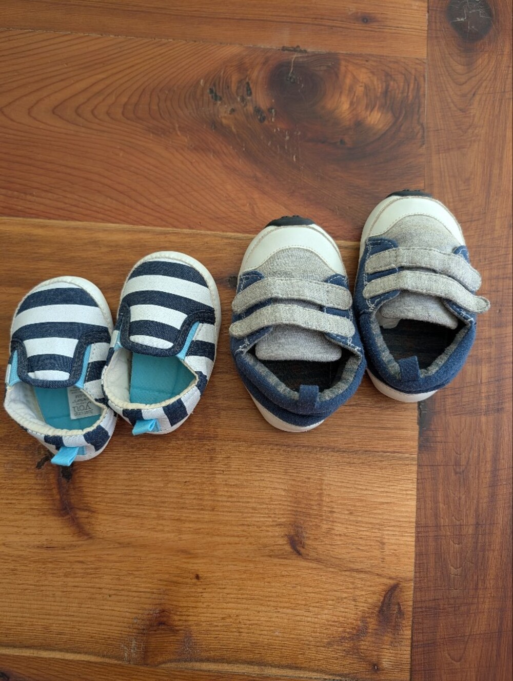 Baby Boy Navy and White Striped Slip-On and Grey Navy Velcro Sneakers Set